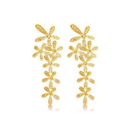 Long Gold Earrings Snowflake Fashion Full Rhinestone Crystal Flower Drop Women