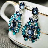 Brand Ethnic Jewelry Sapphire Crystal Flower Chandelier Dangle Earrings Fashion