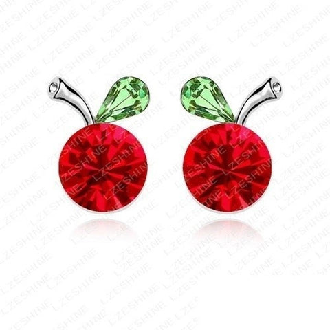 Green Cherry Earrings Fruit Red Designer Stud Green Fashion Jewelry