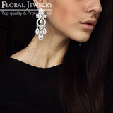 Chandelier Crystal Rhinestone Silver Earrings Bridal Long Drop Womens Jewelry