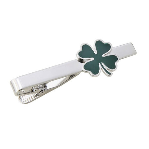 Green Clover Irish Shamrock Tie Bar Clasp