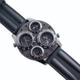 Dual Time Thermometer Compass Mens Black Watch
