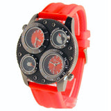 Dual Time Thermometer Compass Red Mens Watch