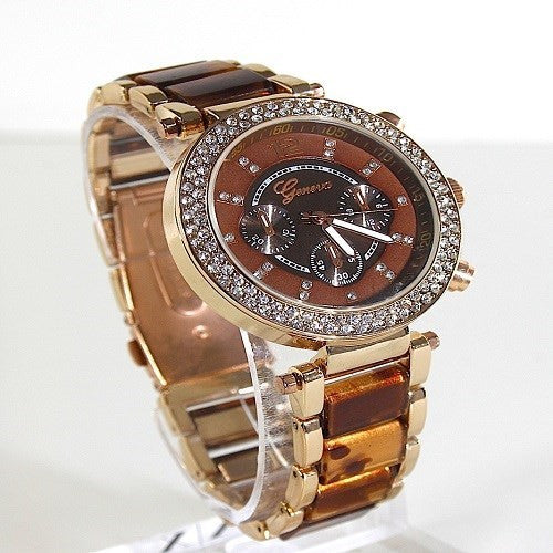 Rose Gold And Tortoise Shell Geneva Acrylic Crystal Women  display picture 1