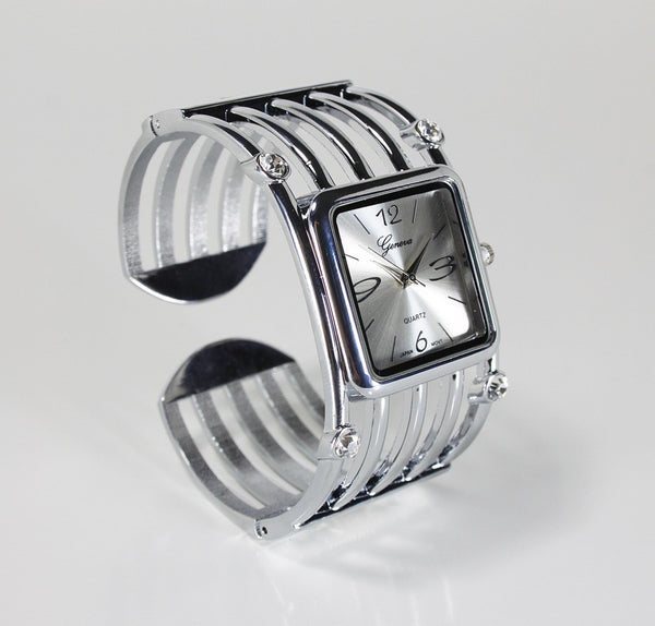 Silver Bangle Watch Geneva Crystal Bezel Women's Fashion