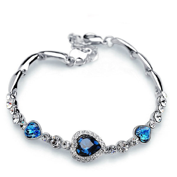 Blue Silver Heart Crystal Zircon Rhinestone Bracelet