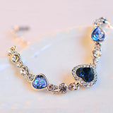 Blue Silver Heart Crystal Zircon Rhinestone Bracelet
