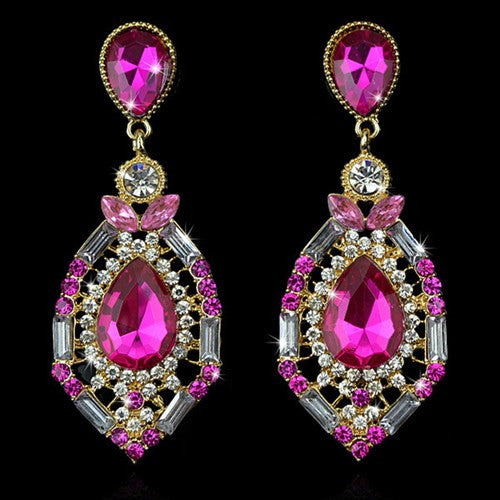 Teardrop Crystal Chandelier Earrings Womens Ocean Pink Big Drop Jewelry