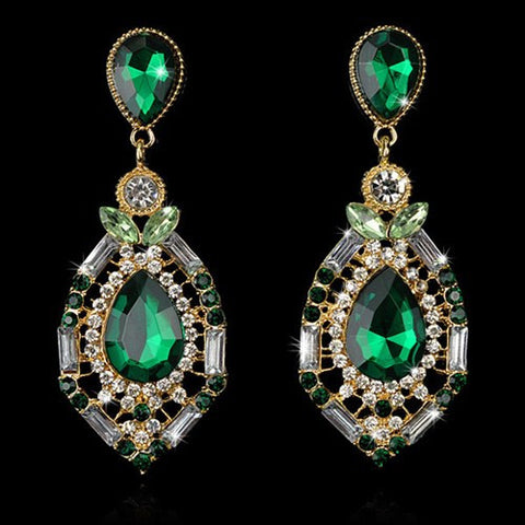 Teardrop Crystal Chandelier Earrings Womens Ocean Green Big Drop Jewelry