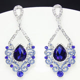 Fashion Jewelry Women Drop Earrings Blue Rhinestone Silver Plated Chandelier
