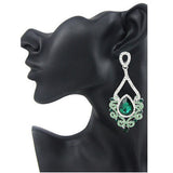 Fashion Jewelry Women Drop Earrings Green Rhinestone Silver Plated Chandelier