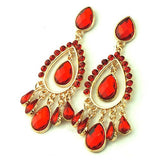 Red Glass Crystal Water Drop Bridal Chandelier Dangle Earrings Womens Jewelry
