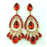 Red Glass Crystal Water Drop Bridal Chandelier Dangle Earrings Womens Jewelry