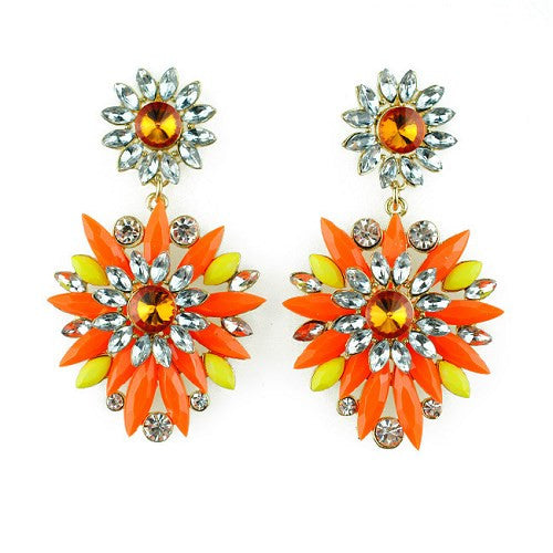 Orange Neon Earrings Fashion Jewelry Women Crystal Resin Flower Drop Crystal