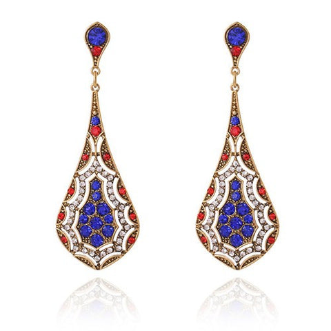 Tibetan India Ethnic Earrings Shiny Crystal Drop Women Red Purple Vintage