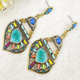 Bohemian Brazil Earrings Fashion Vintage Crystal Gem Green Drop Earrings Tibetan