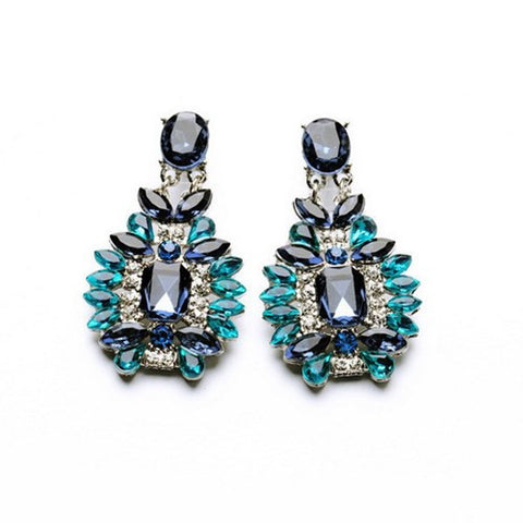 Brand Ethnic Jewelry Sapphire Crystal Flower Chandelier Dangle Earrings Fashion