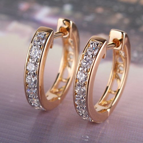 Gold Earrings Hoop Circle Plated Clear Crystals Zircon Earrings Womens Fashion