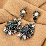 Egypt Chic Earrings Shiny Crystal Cluster Vintage Floral Chandelier Dangle Black