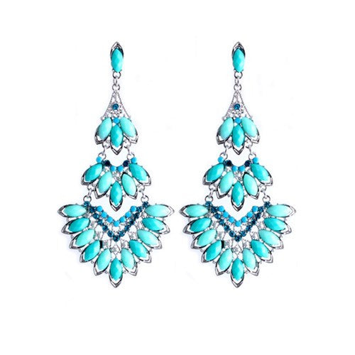 Fashion Earrings Women Crystal Mosaic Bohemian Glamor Chandelier Tortoise Blue