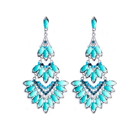 Fashion Earrings Women Crystal Mosaic Bohemian Glamor Chandelier Tortoise Blue