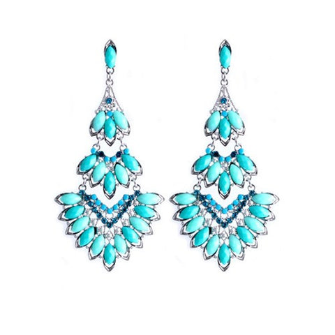 Fashion Earrings Women Crystal Mosaic Bohemian Glamor Chandelier Tortoise Blue