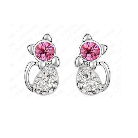 Poppy Fashion Platinum Plating Austrian Crystal Element Cat Studs Earrings