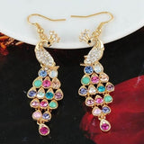 Crystal Peacock Dangle Gold Plated Chandelier Earrings Fashion Jewelry