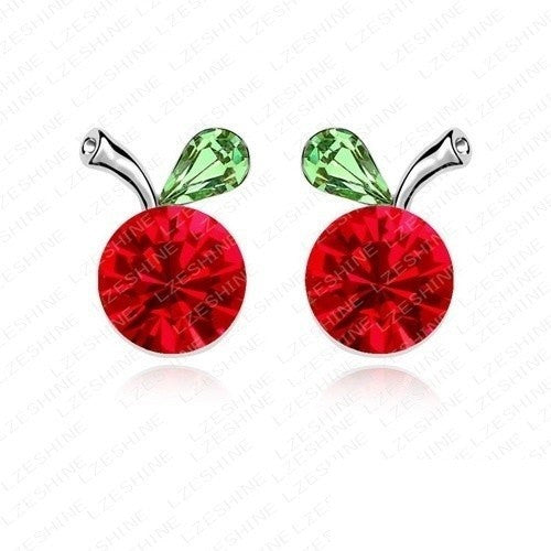Green Cherry Earrings Fruit Red Designer Stud Green Fashion Jewelry