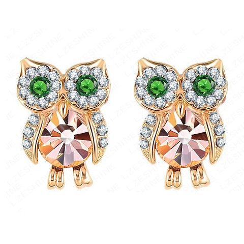 Animal Earrings 18K Gold Plate Element Austrian Crystal Owl Studs Jewelry