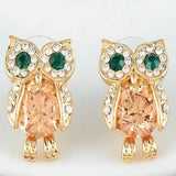 Animal Earrings 18K Gold Plate Element Austrian Crystal Owl Studs Jewelry