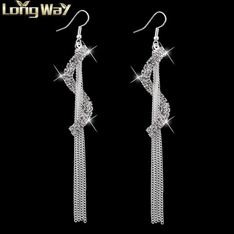 Vintage Tassel Letters Silver Plated Crystal Earrings