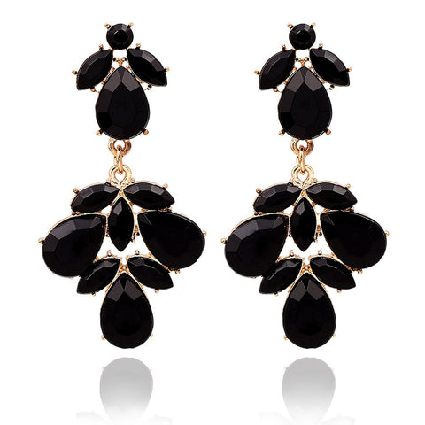 Black Crystal Gold Earrings