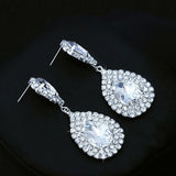 Silver Teardrop Crystal Long Earrings