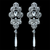 Long Drop Silver Rhinestone Crystal Earrings