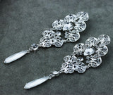 Long Drop Silver Rhinestone Crystal Earrings