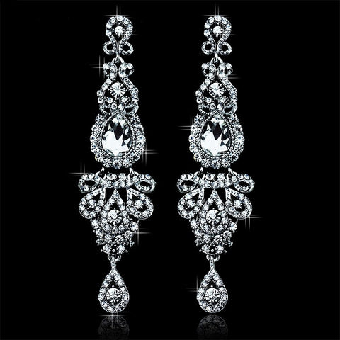 Chandelier Crystal White K Plated Earrings