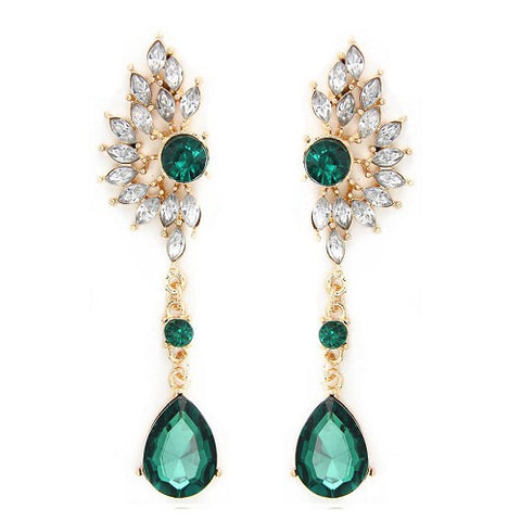 Vintage Party Chandelier Earrings Green Crystal Pearl Big Womens Jewelry