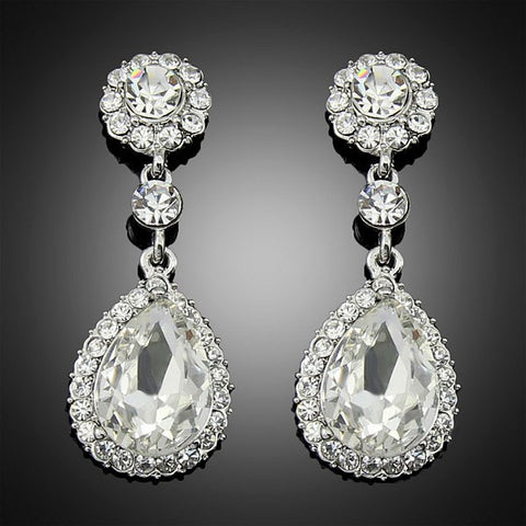 Platinum Rhinestone Chandelier Silver Drop Earrings