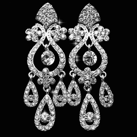 Chandelier Crystal Rhinestone Silver Earrings Bridal Long Drop Womens Jewelry
