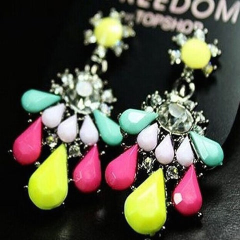Fashion Earrings Fluorescence Flower Dangle Chandelier Stud Crystal Womens