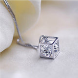 Silver Cube Square Crystal Pendant