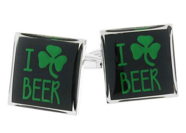 I Love Beer Green Clover Cufflinks