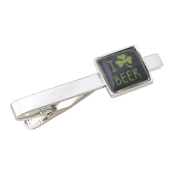 I Love Beer Green Clover Tie Bar Clasp