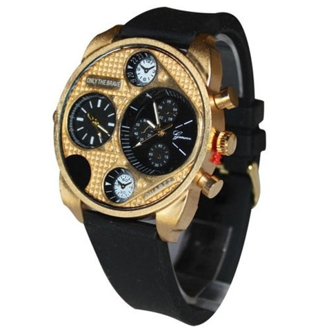 Dual Time Gold Black Mens Watch