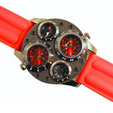 Dual Time Thermometer Compass Red Mens Watch