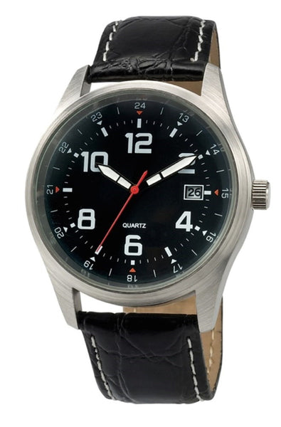 Black Leather Band Sports Watch