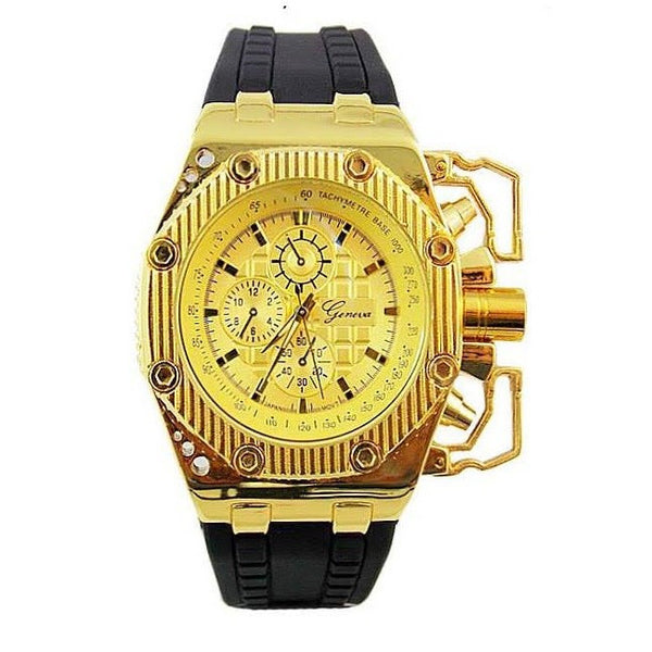 Gold Black Metal Oversized Mens Watch